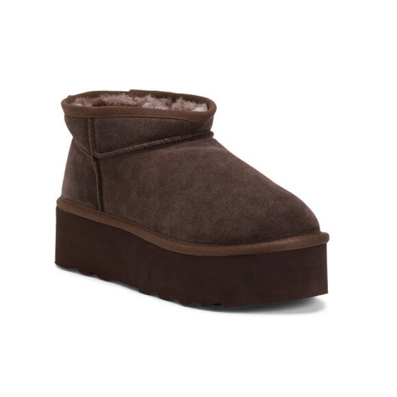 CUSHIONAIRE Chocolate Wide Suede Hippy Platform Lined Booties - Picture 1 of 2